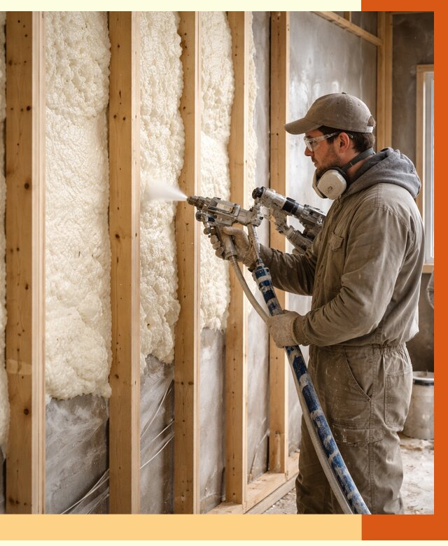 Утепление каркасной стены ППУ в Ялте от 4342 руб./м2 под ключ | ТепломастерЯлт