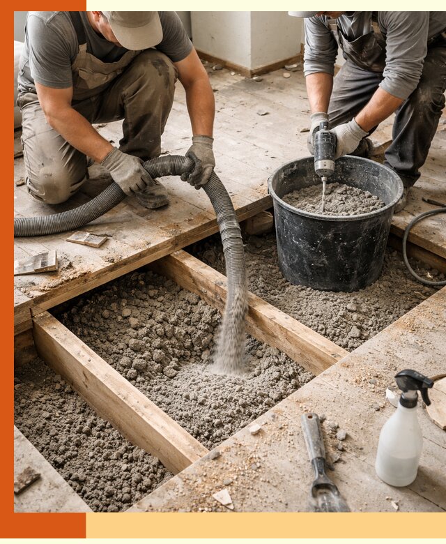 Заполнение пустот пола в Ялте полиуретаном и пенополистиролом